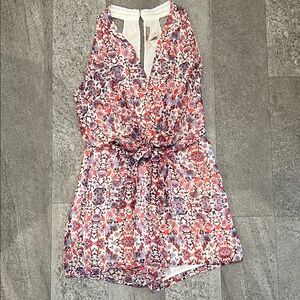 Pink and purple v-neck romper with front tie